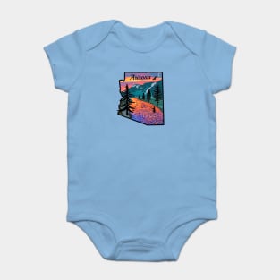 Fly Fishing Arizona State Map Mountain Sunset River Retro Baby Bodysuit